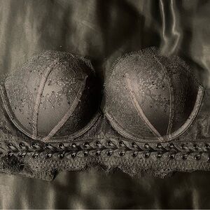 VS VERY SEXY RARE * MULTI WAY BLACK CORSET PADDED STRAPLESS BLACK LACE BRA 34B